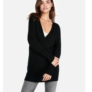 NWT express black surplice ruffle front long sleeve knit sweater medium